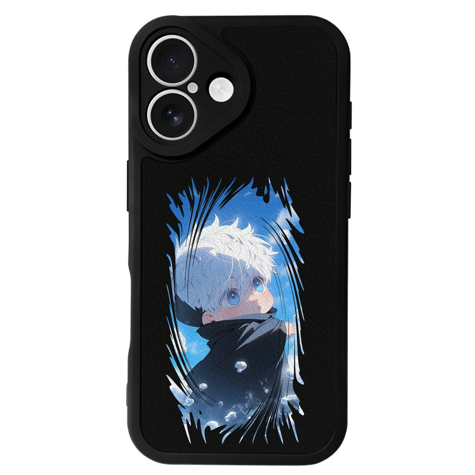 呪術廻戦 グッズ,五条 悟 - IPhone 16シリーズ対応 ・ シリコンスマホケース ・ レザー調 ・ 高精度フィット ・ 耐衝撃 ・ ワイヤレス充電対応 ・ 精密カット